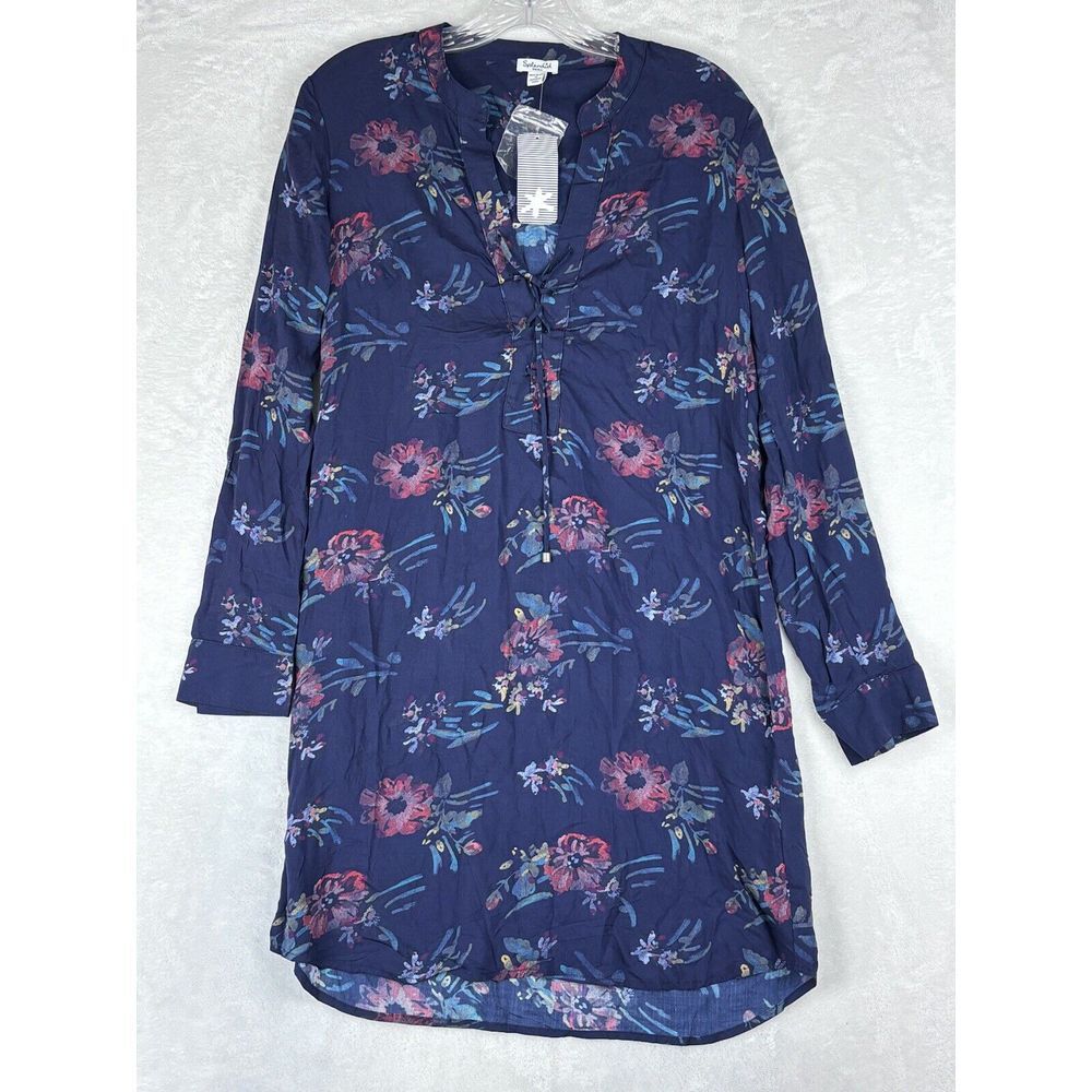 NWT-Splendid Blue Floral Women's V-Neck Long Sleeve Tunic Top Size S